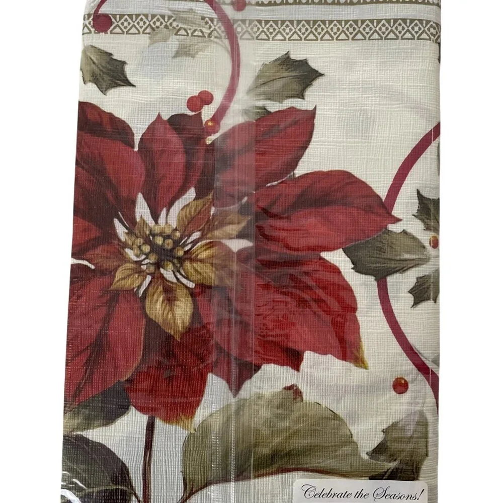Joyful Poinsettia 1 Pc Christmas Paper Table Cover 2-ply 54